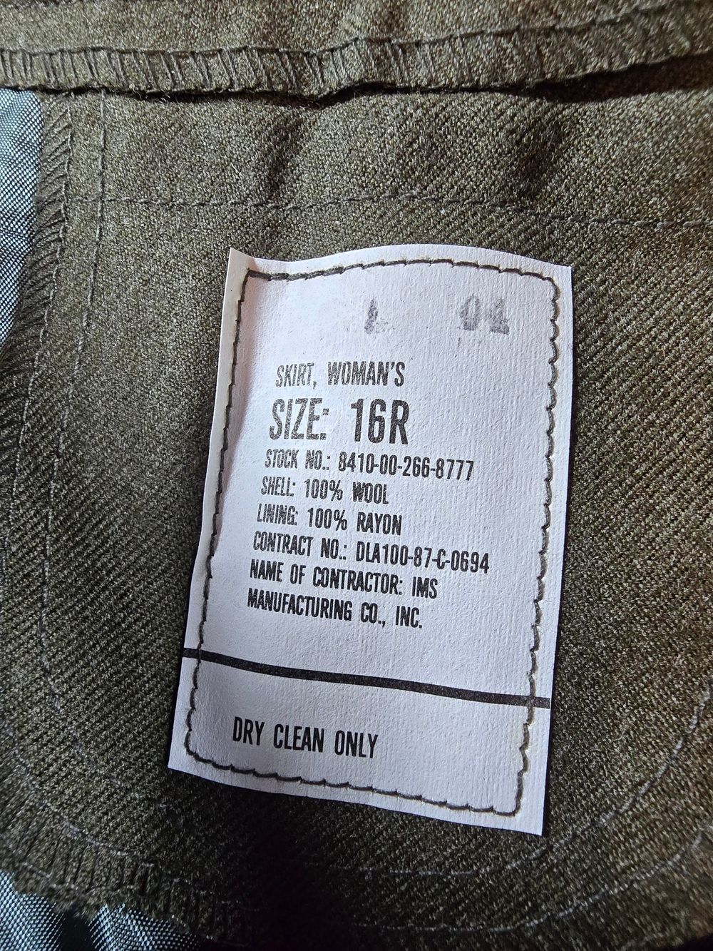 Vintage Military Wool Skirt Womens 16R Olive Green A Line Midi Army Surplus - Picture 2 of 7
